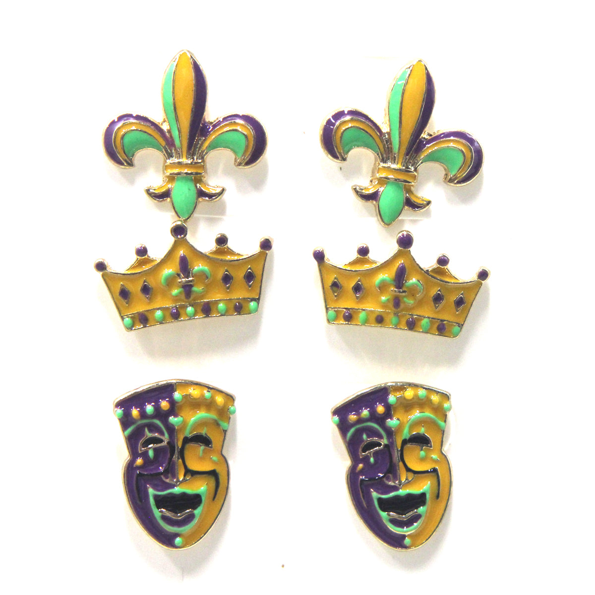Mardi Gras Earrings Set of 3