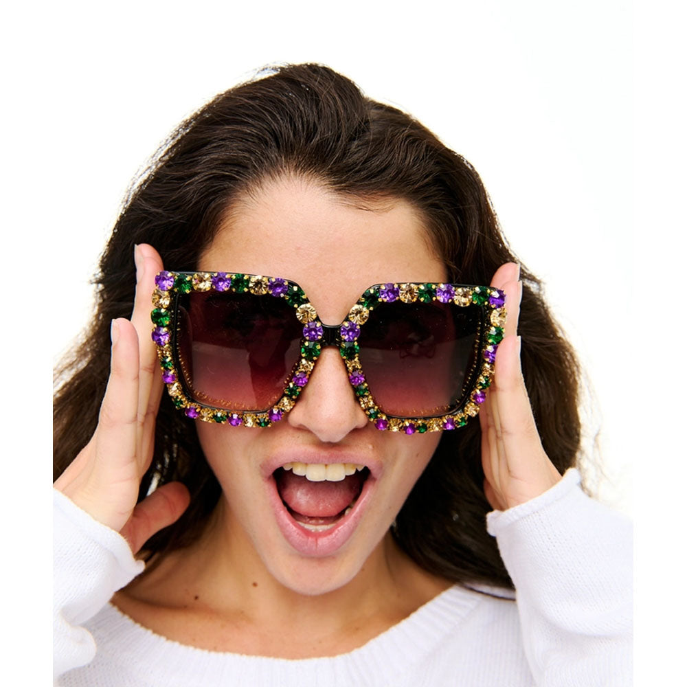 Large Mardi Gras Rhinestone Sunglasses | Jubilee Gift Shop display picture 2