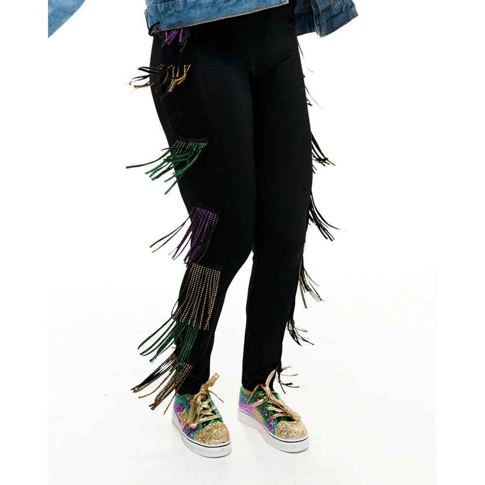 Mardi Gras Rhinestone Tassel Leggings Adult | Jubilee Gift Shop