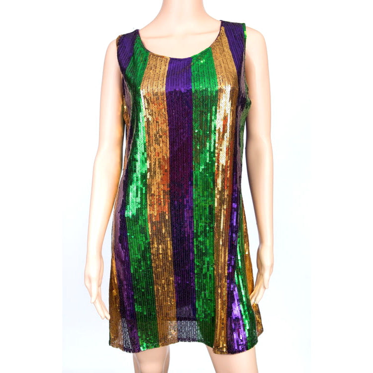 Purple, Green and Gold Sequin Stripe Dress (Each) Large Purple, Green and Gold Sequin Stripe Dress (Each) Large