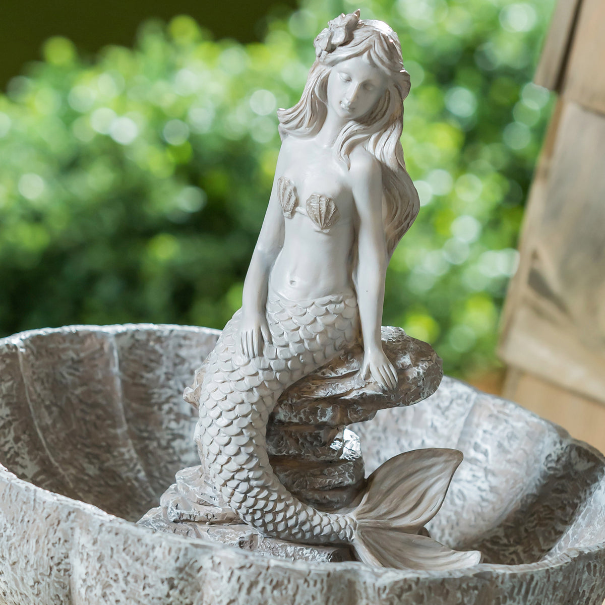 Mermaid Concrete Finish Bird Bath