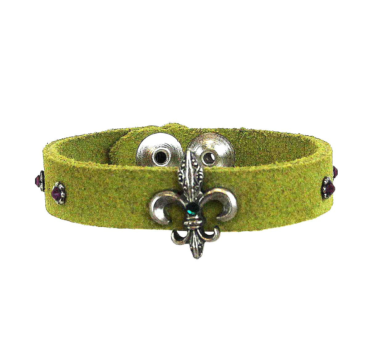 Fleur De Lis Leather Bracelet .55" Green Suede