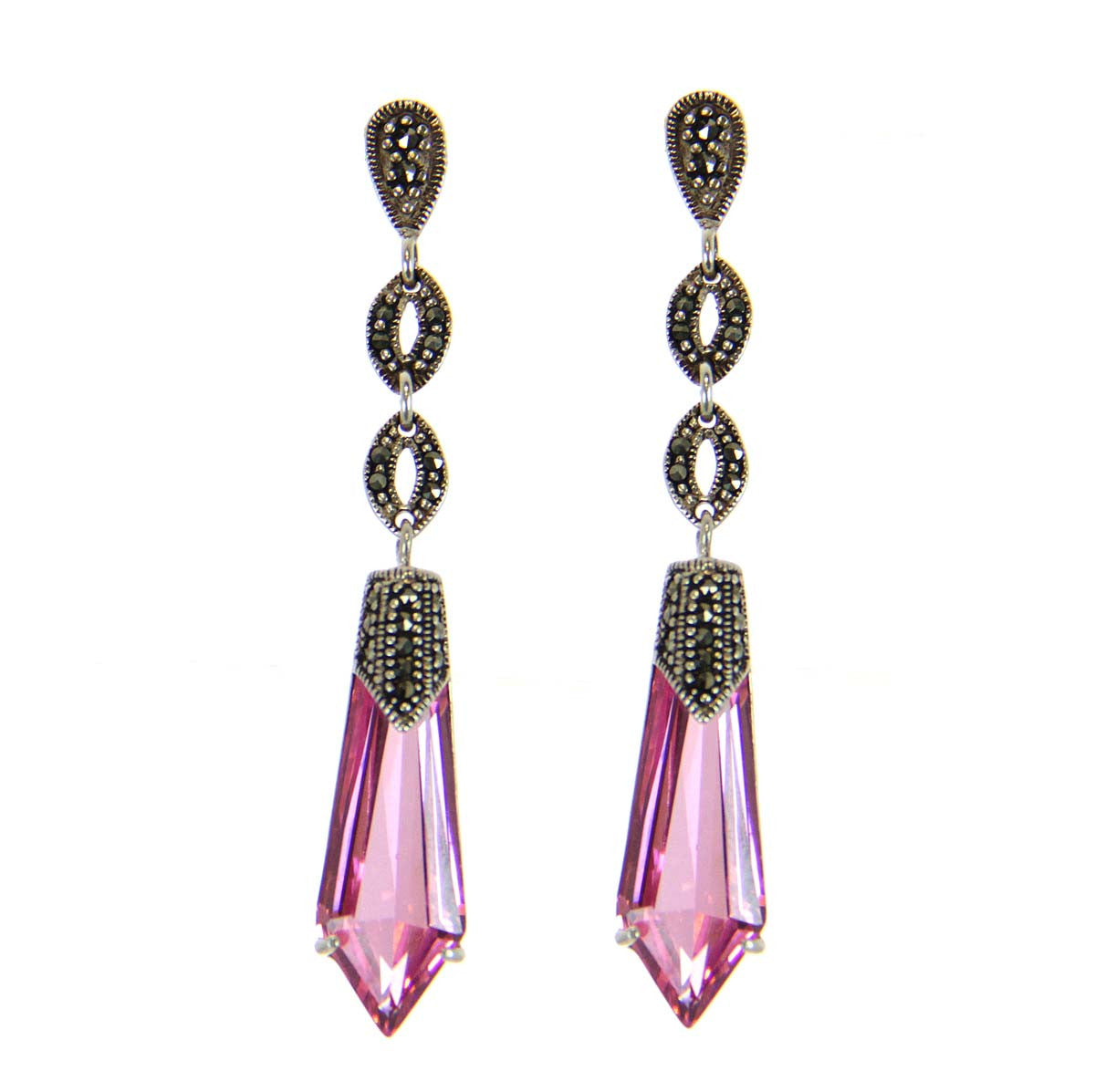 Spear CZ Sterling Silver Earrings Lt. Rose