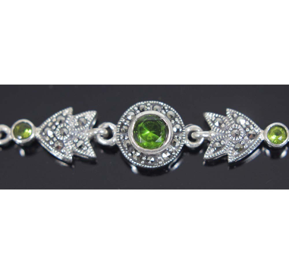 Sterling Silver Marcasite Tennis Bracelet Round Peridot