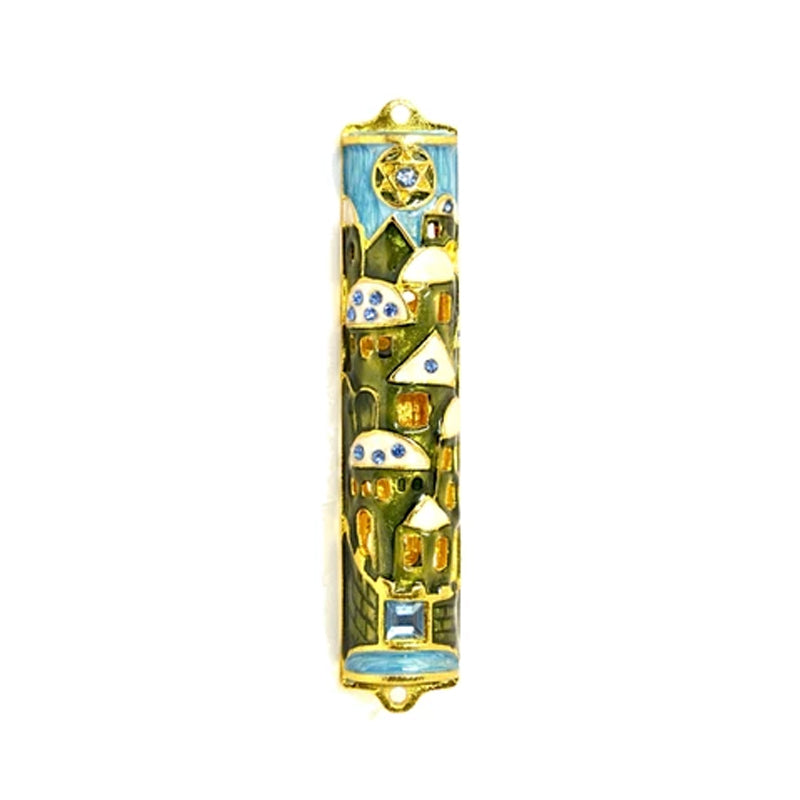 Star of David Jeweled Mezuzah with Full Back, blue