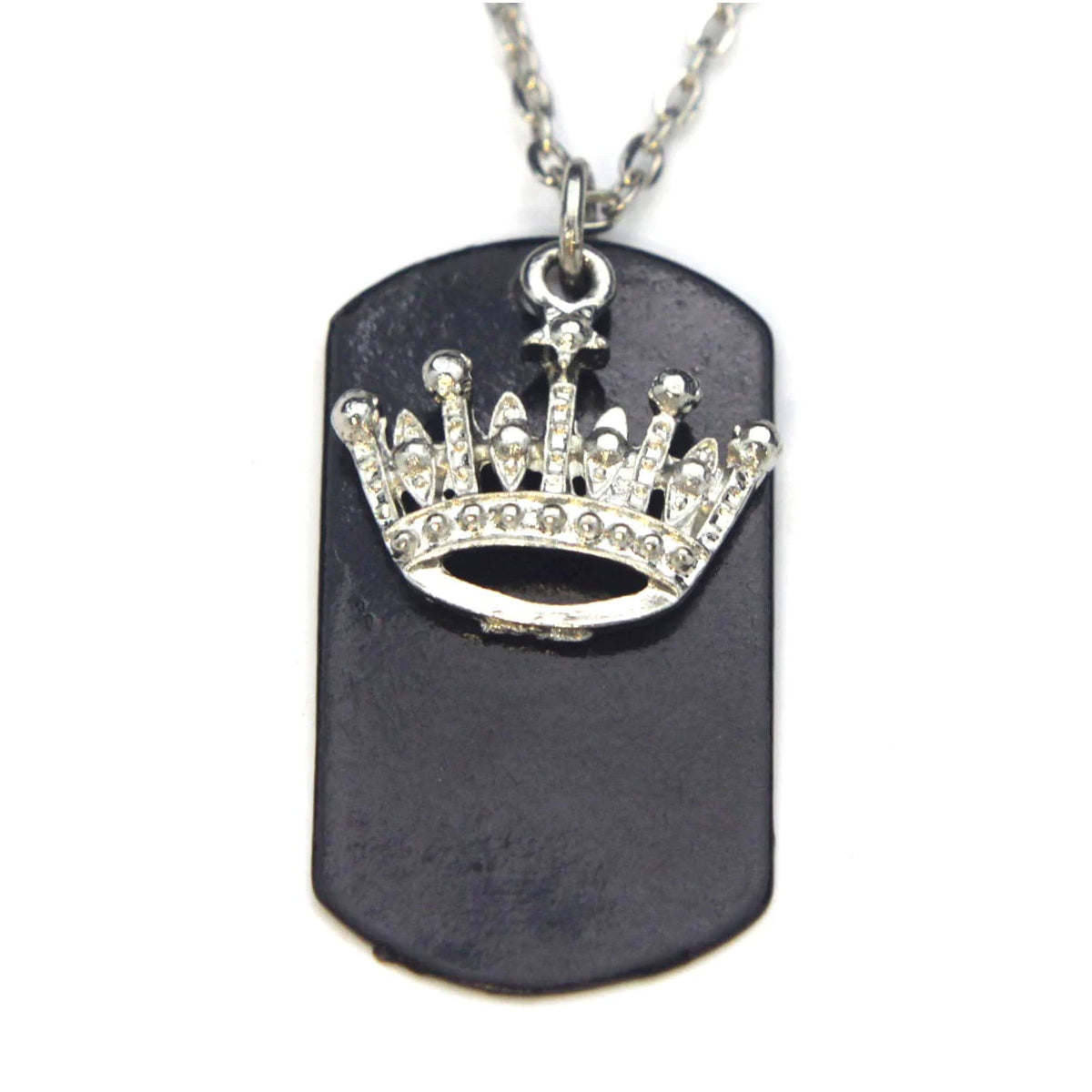 Crown Necklace Dog Tag Black