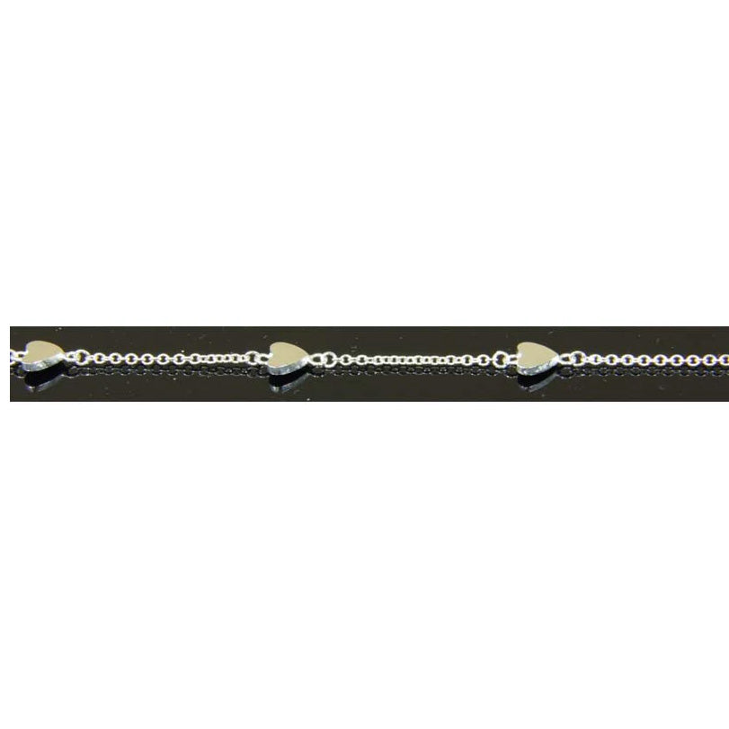 Sterling Silver Flat Hearts Anklet 8.5" to 10"