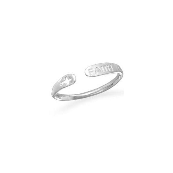 Faith Ring Sterling Large Adjustable  Size 7-10