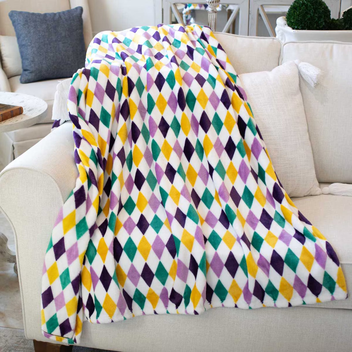 Mardi Gras Harlequin Throw Blanket