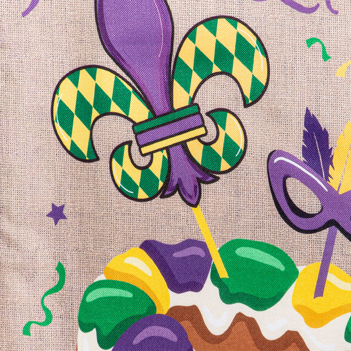 Mardi Gras Let Them Eat Cake Burlap House Flag