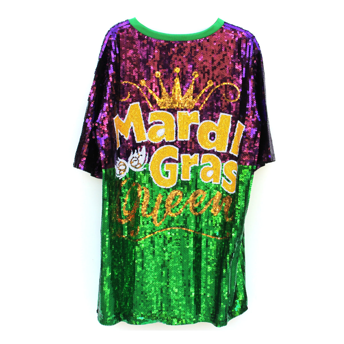 Mardi Gras Sequin T-Shirt Dress w/Mask and Queen Motif