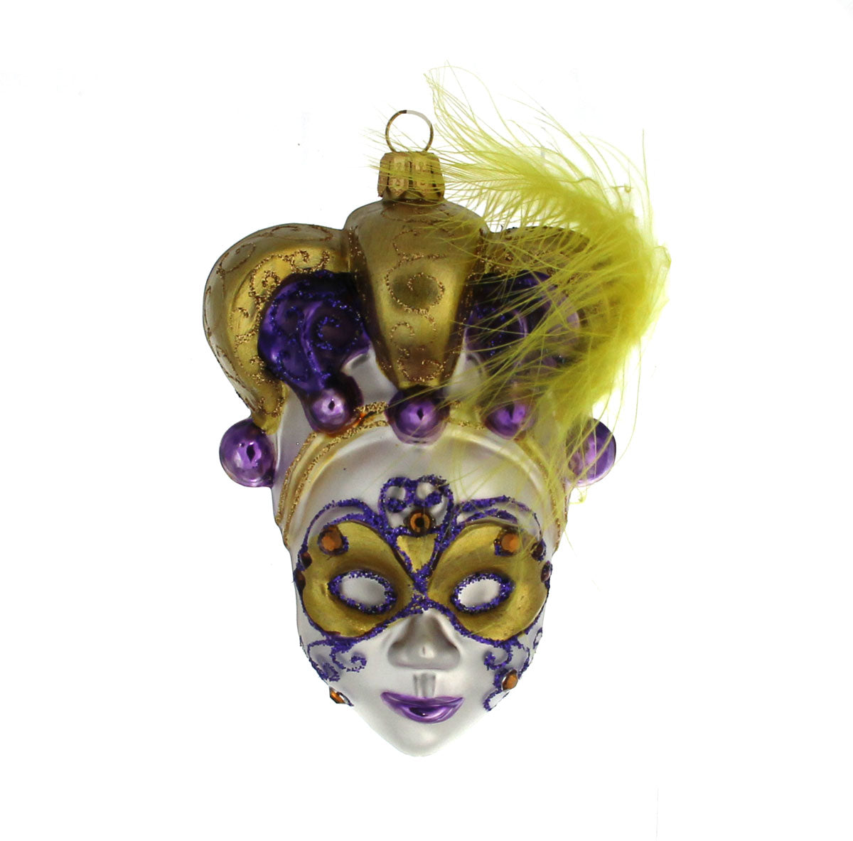 Pinnacle Peak Trading Purple And Gold Venetian Mask Polish Glass Christmas Tree Ornament Mardi Gras