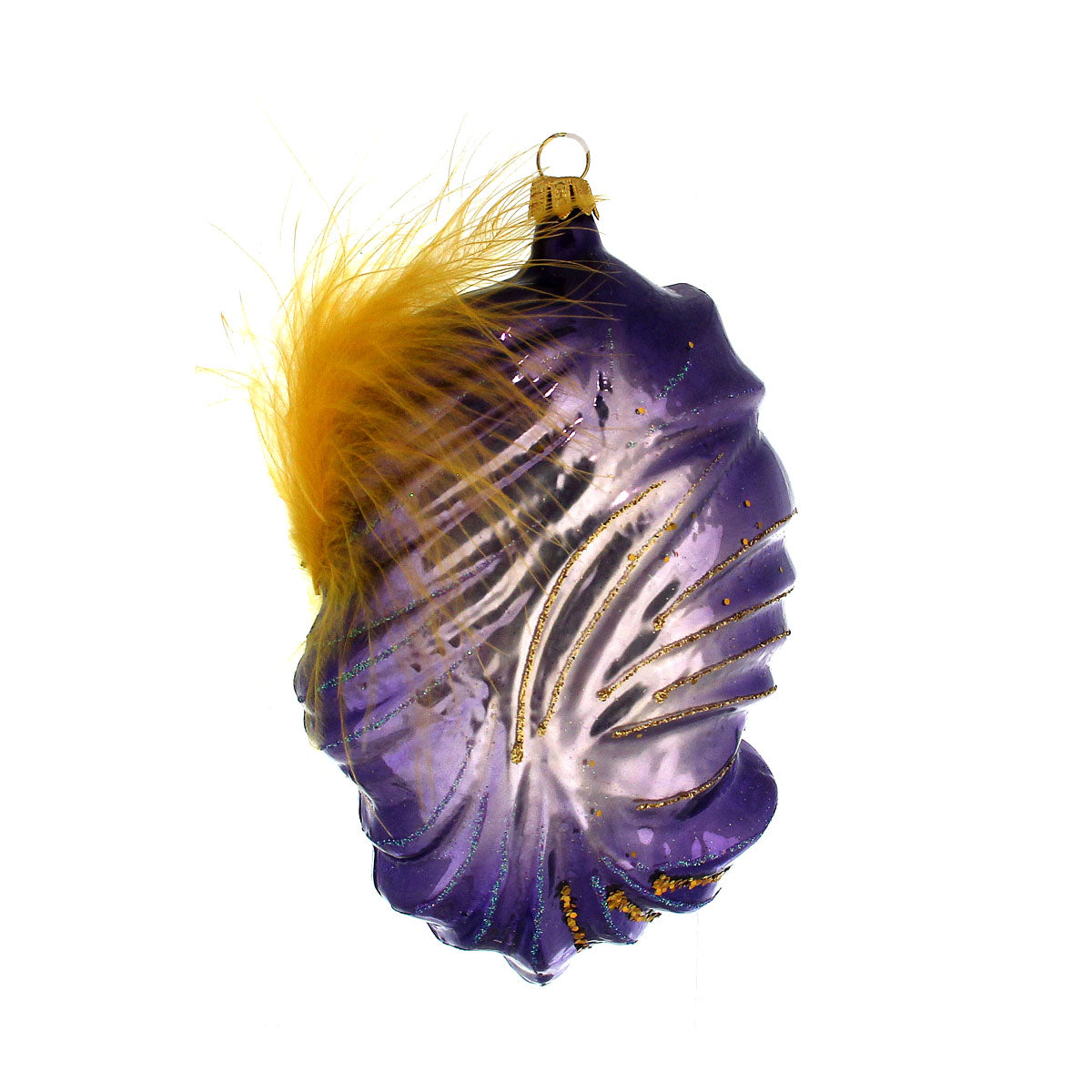 Venetian Mask with Yellow Feather Polish Glass Purple Mardi Gras Tree Ornament