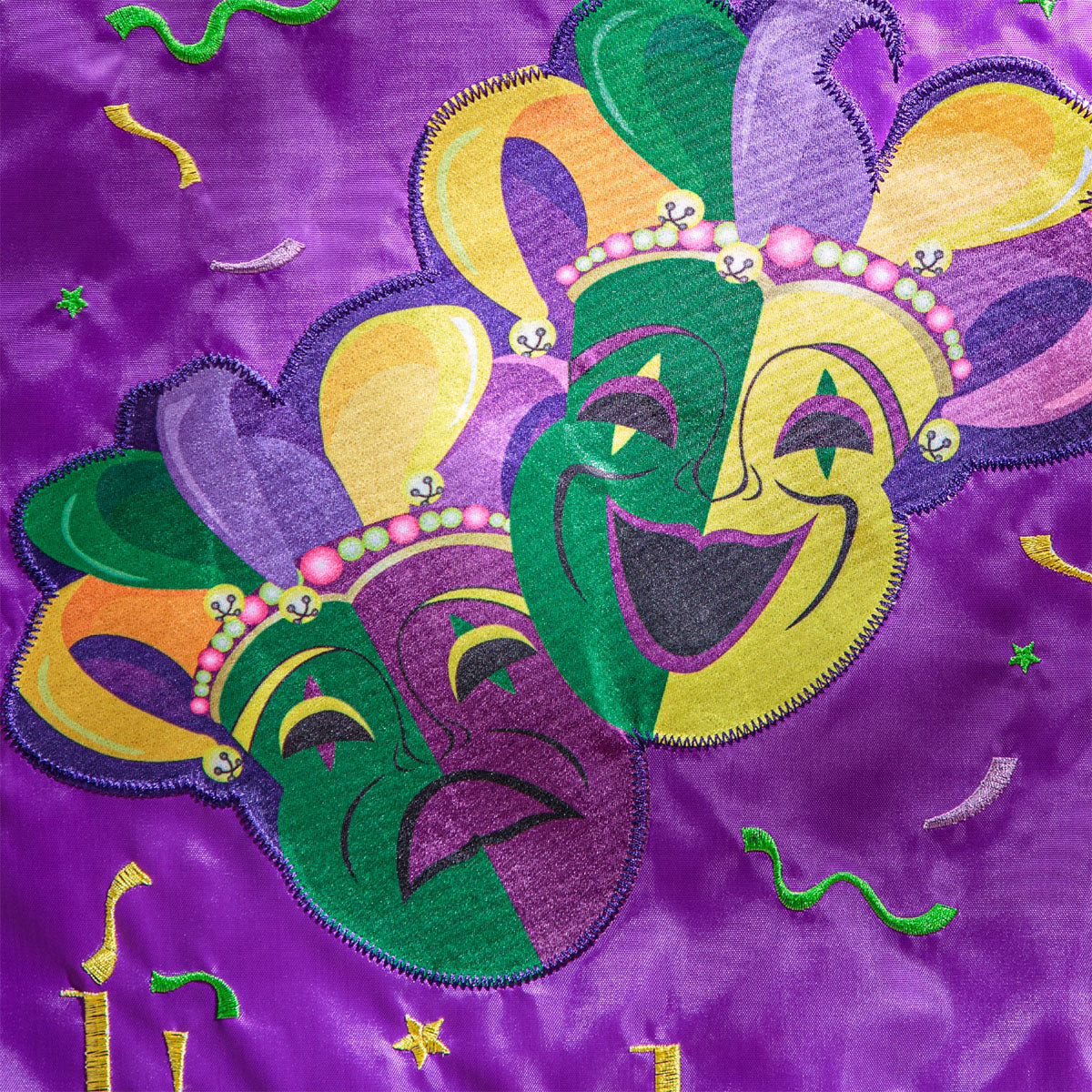 Mardi Gras Crazy Krewe Lives Here Applique Garden Flag