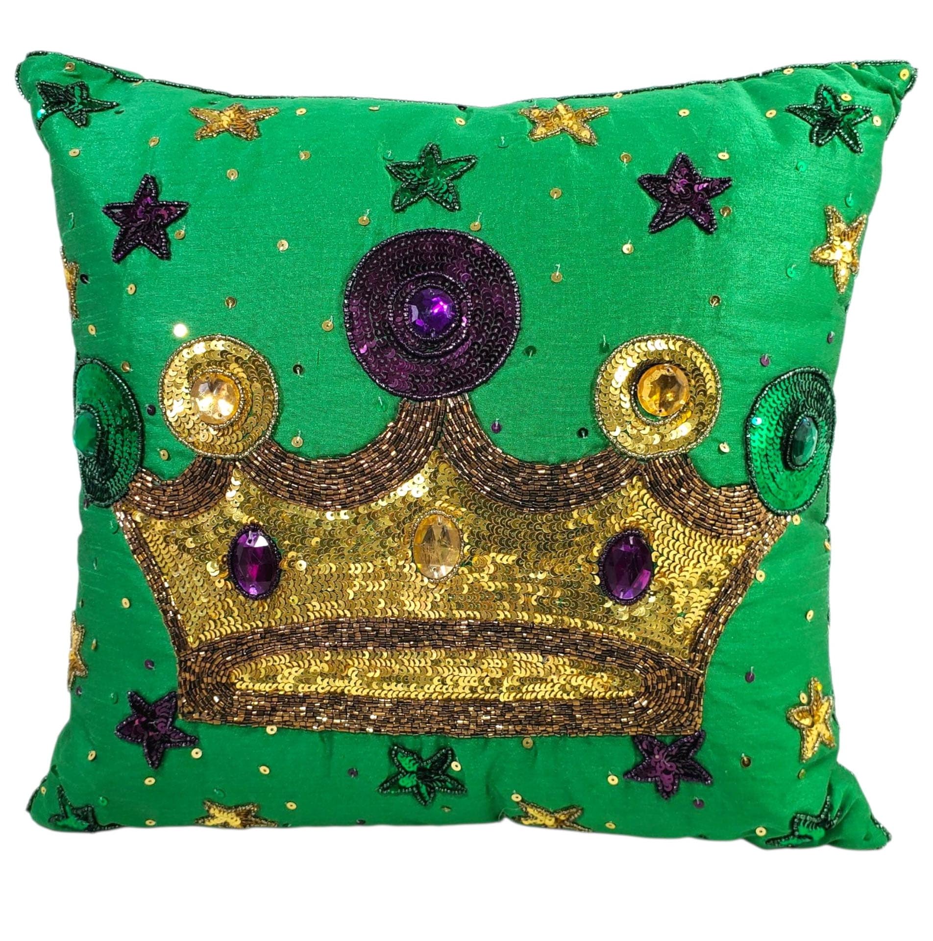 Mardi Gras Queen's Crown Green Pillow