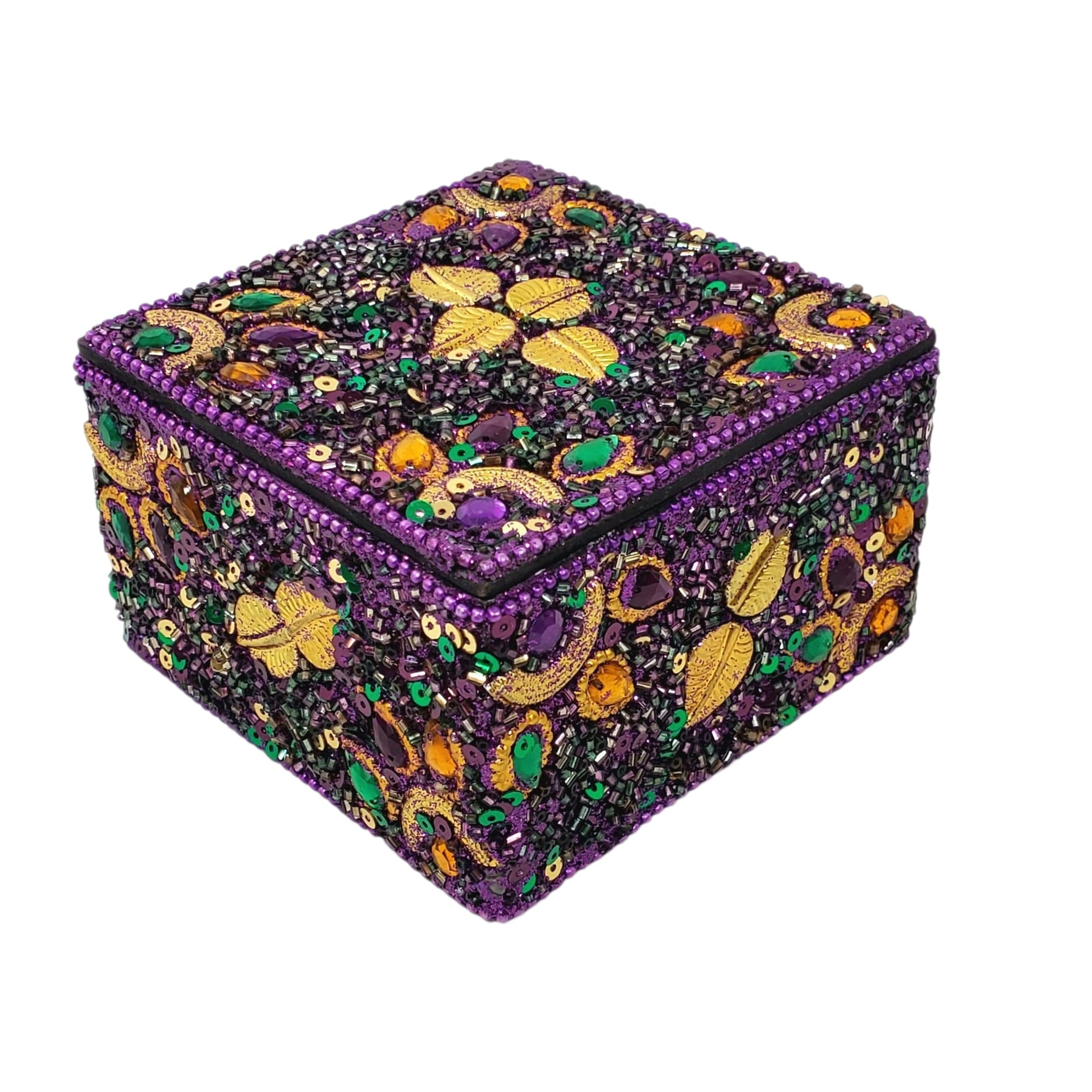 Purple Jeweled Leaves Box, Mardi Gras 4"X4"