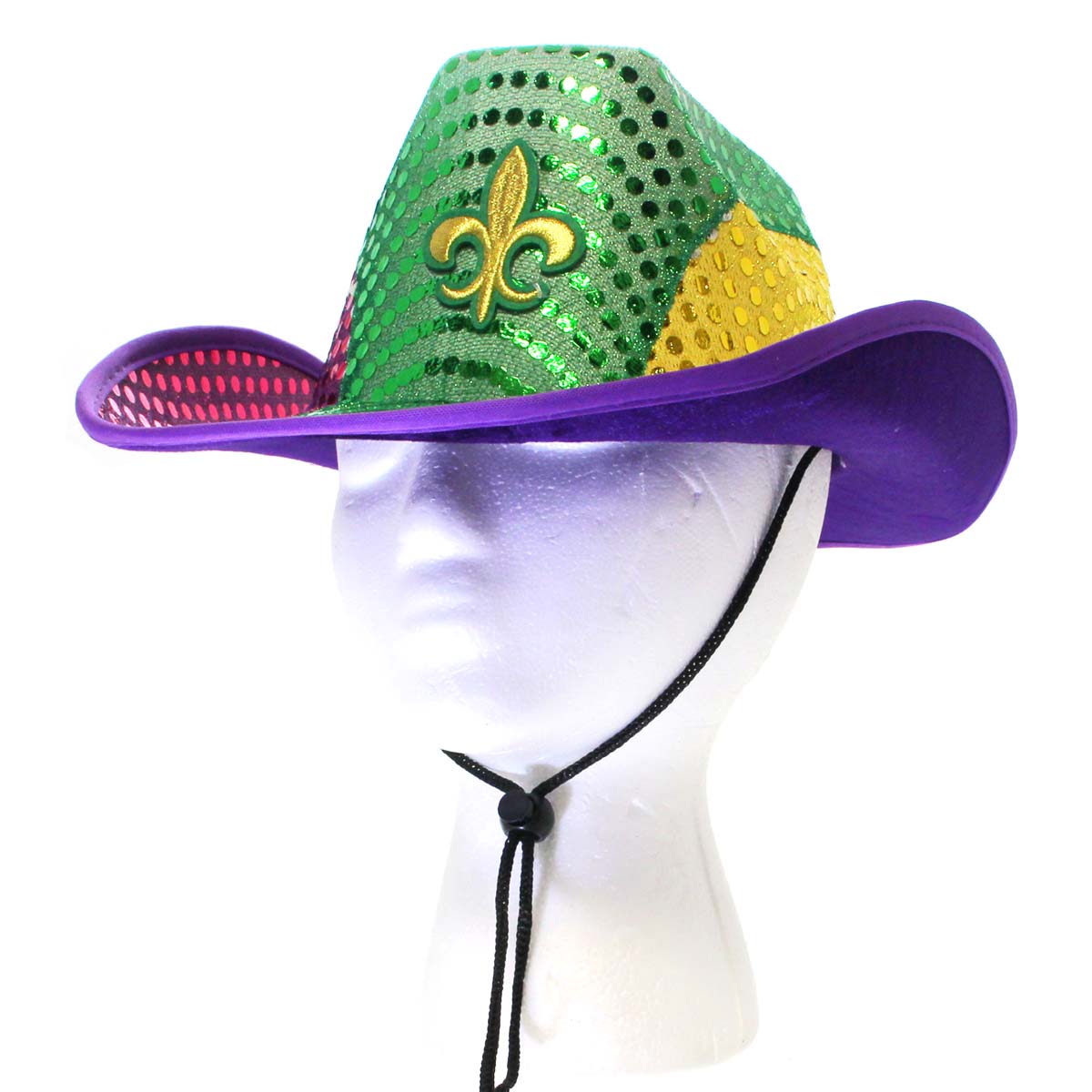 Mardi Gras Cowboy Hat with Gold Fleur de Lis