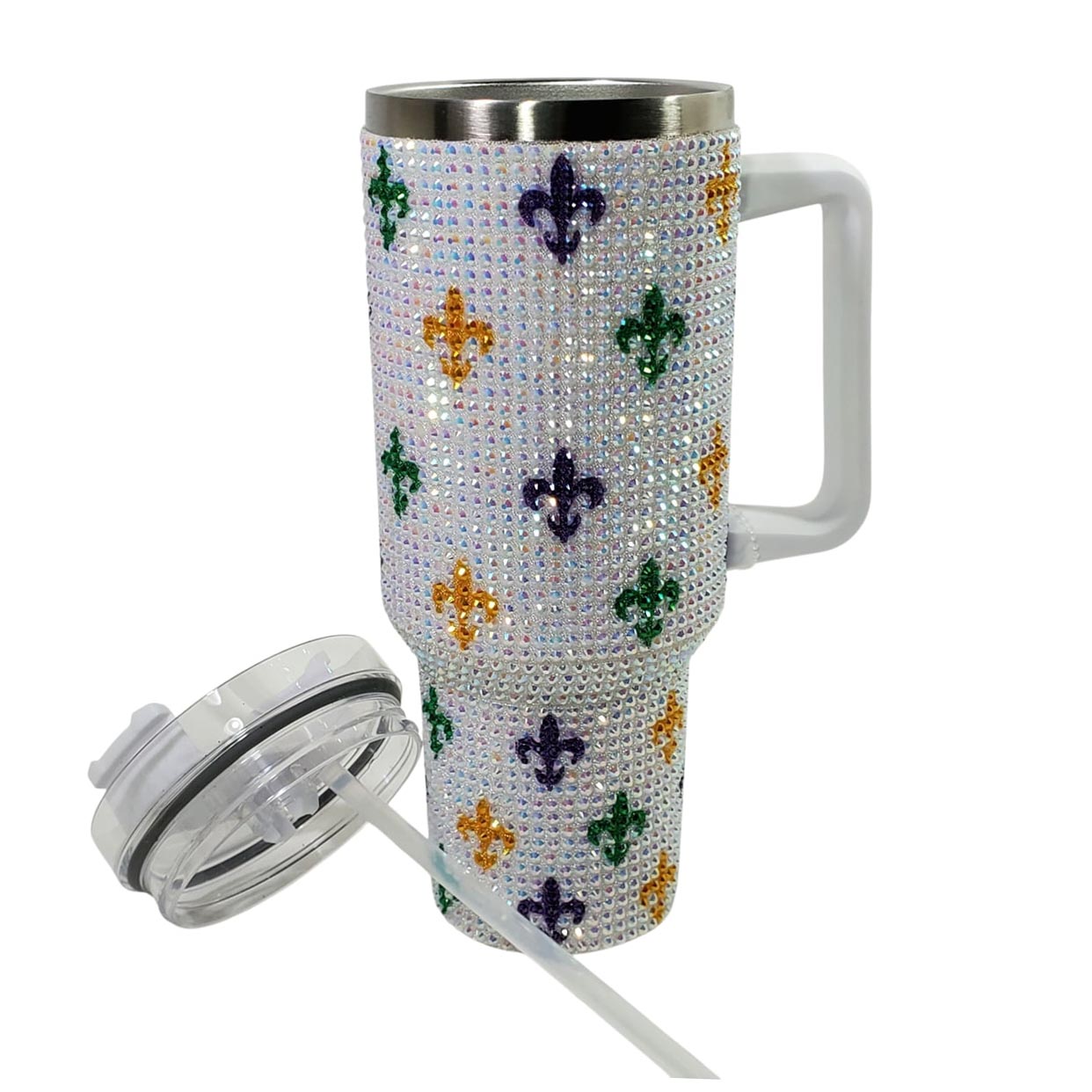 Beaded 40 OZ Drinking Cup with Fleur de Lis