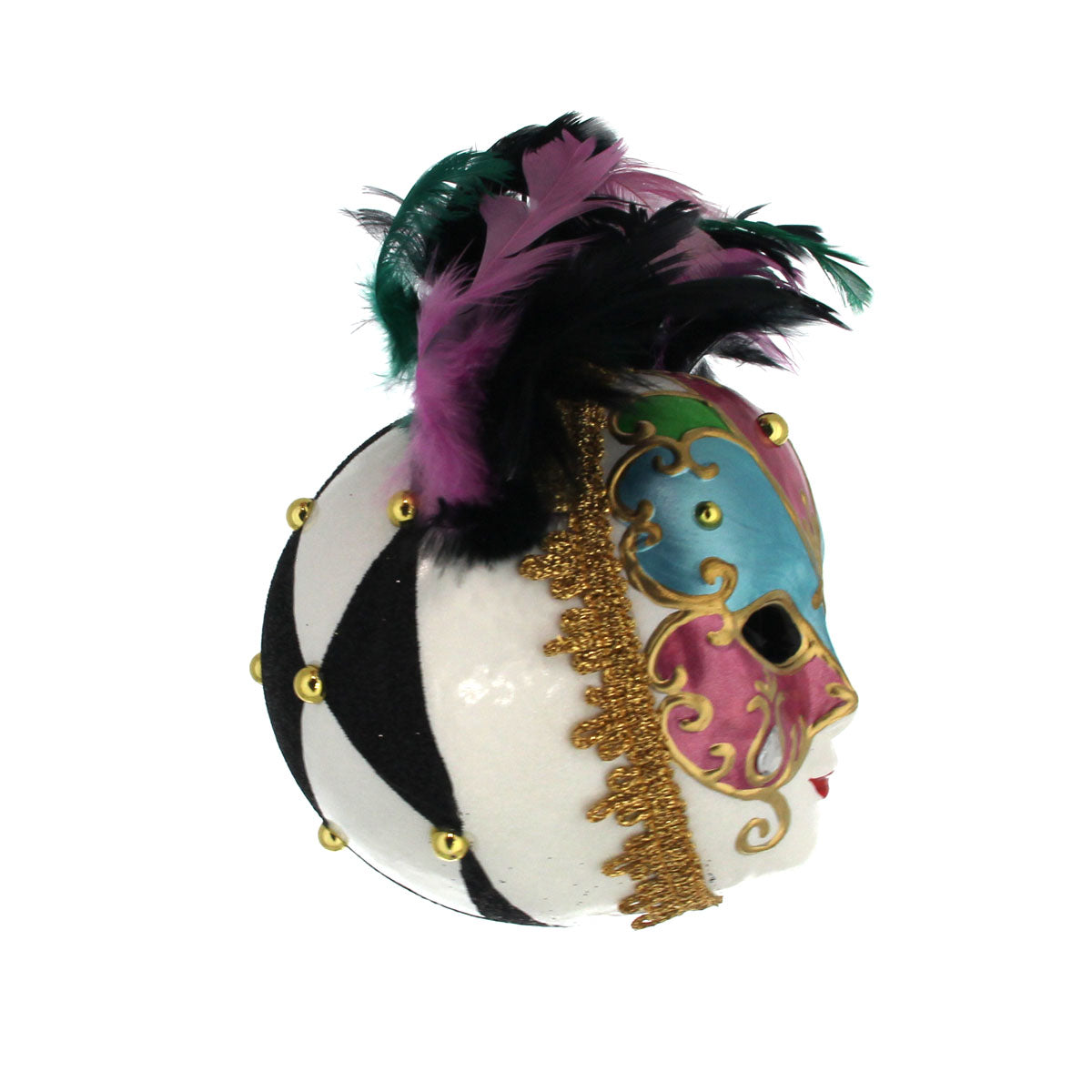 Peak Trading Venetian Mask with colorful Feathers Polish Glass Christmas