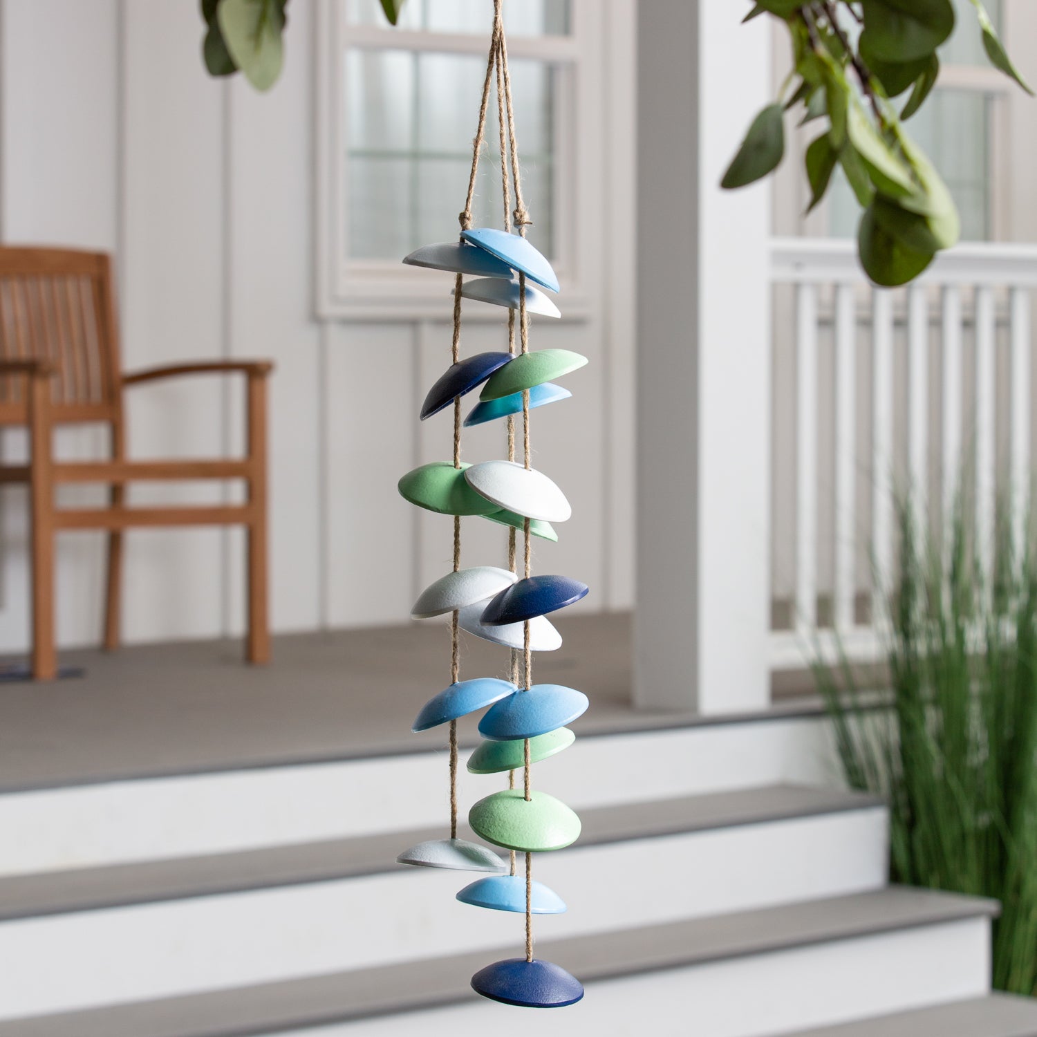 Multi Colored Wind Chime with Jute Rope, Cast Aluminum