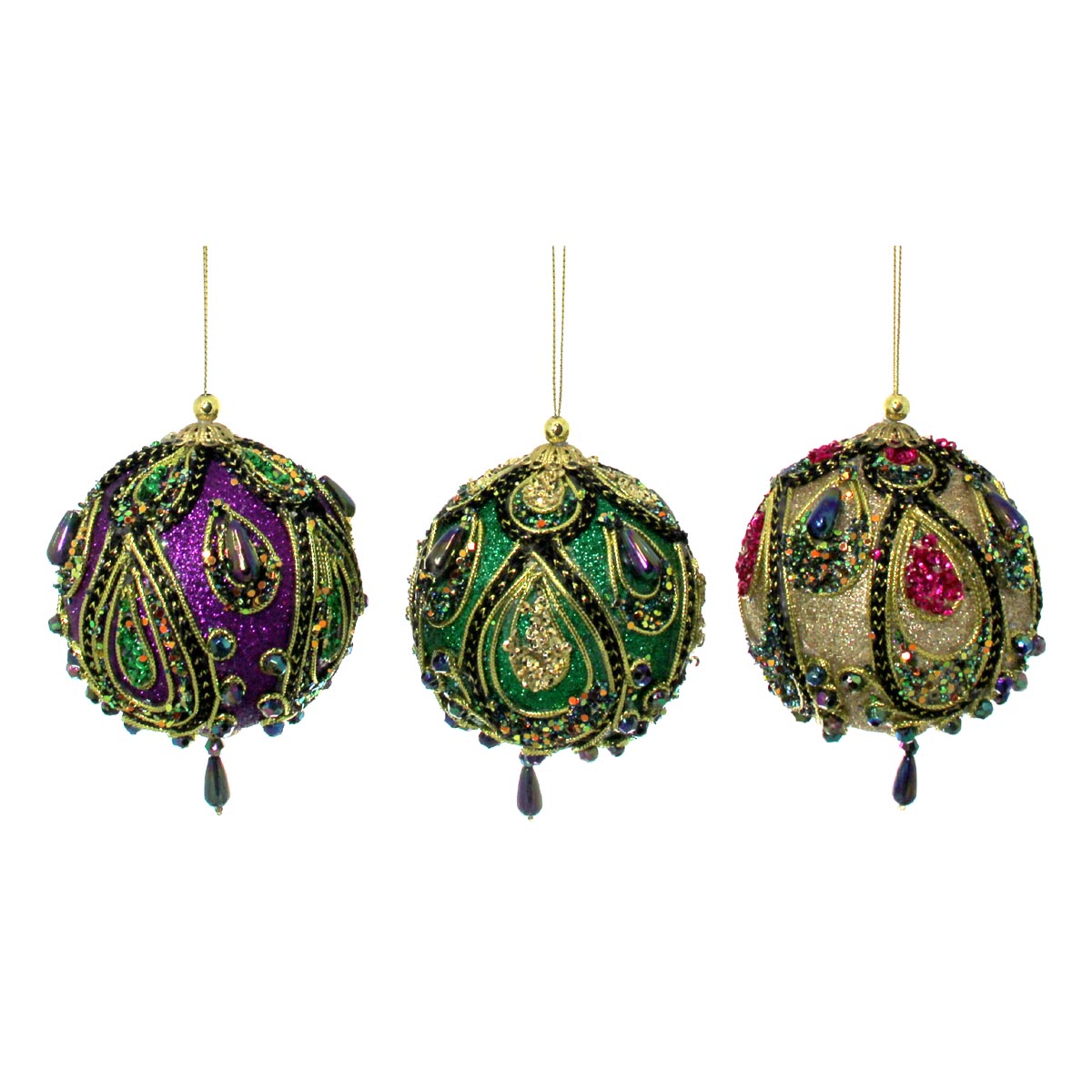 Mardi Gras Beaded Round Sparkle Ornament 3.5"