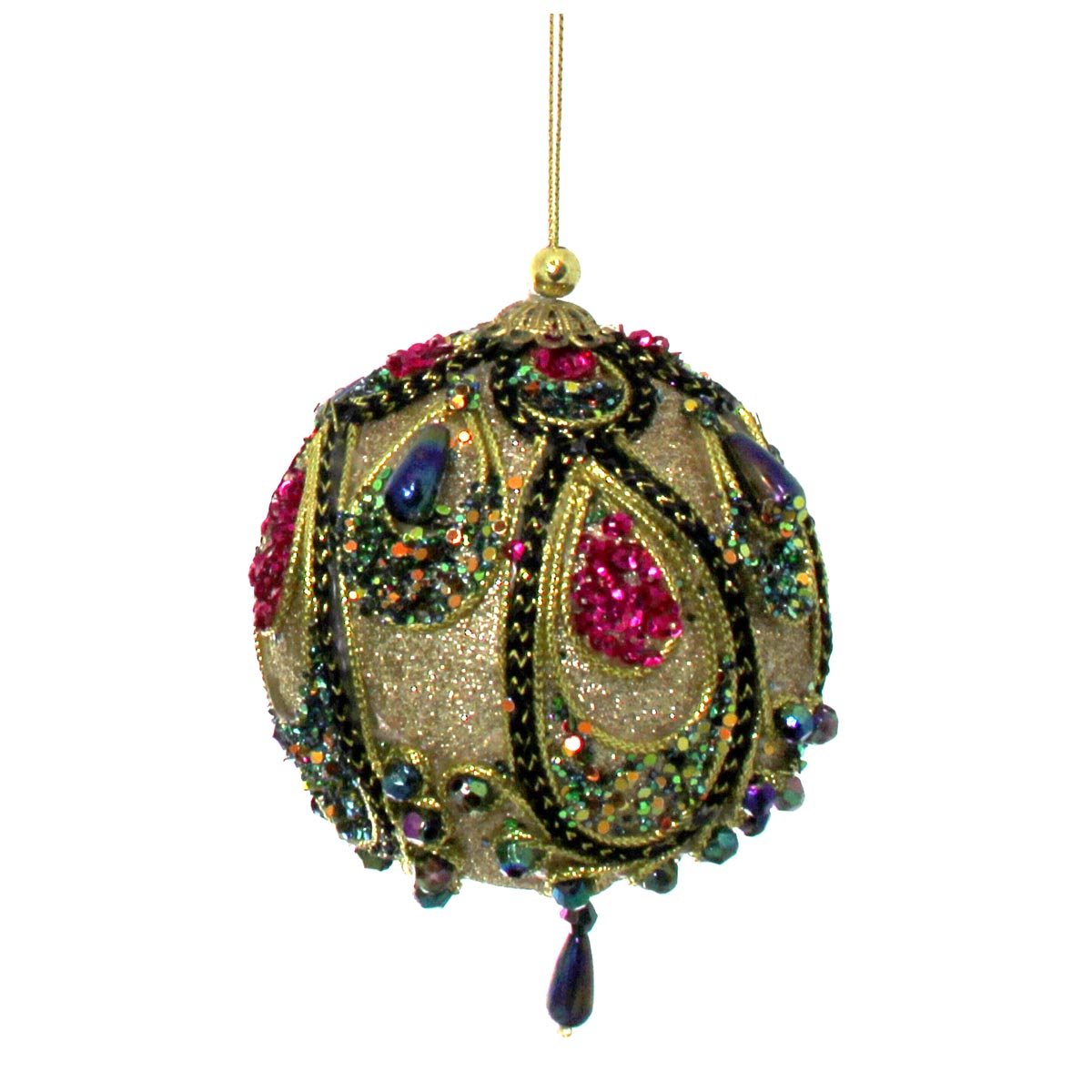 Mardi Gras Beaded Round Sparkle Ornament 3.5"
