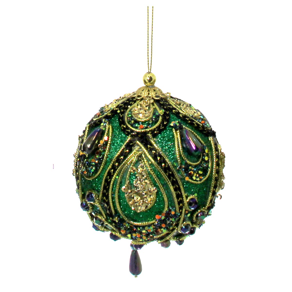 Mardi Gras Beaded Round Sparkle Ornament 3.5"