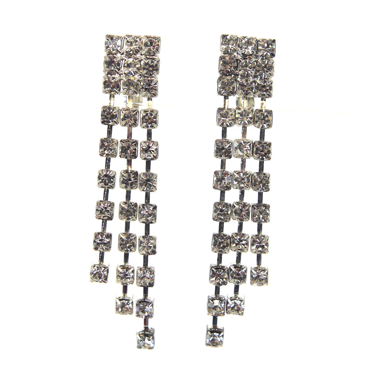 Rhinestone Long Clip Earrings