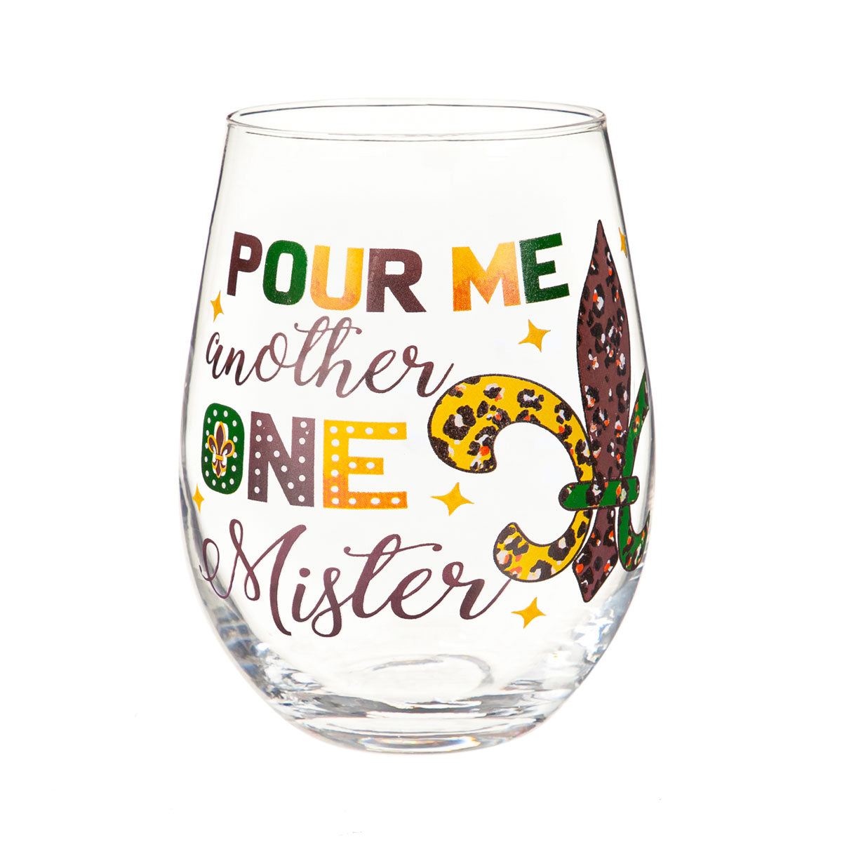 Mardi Gras Fleur De Lis Stemless Glass, 17oz, Gift Box