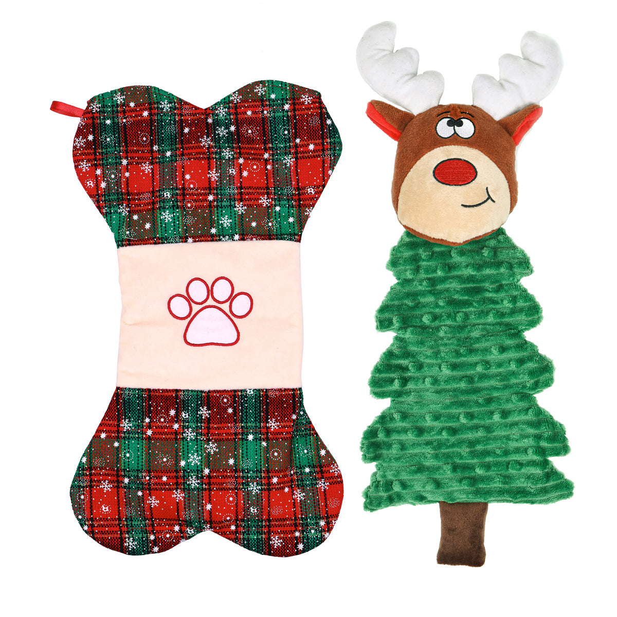 Glow in the Dark Christmas Stocking with Dog Toy Set, Reindeer