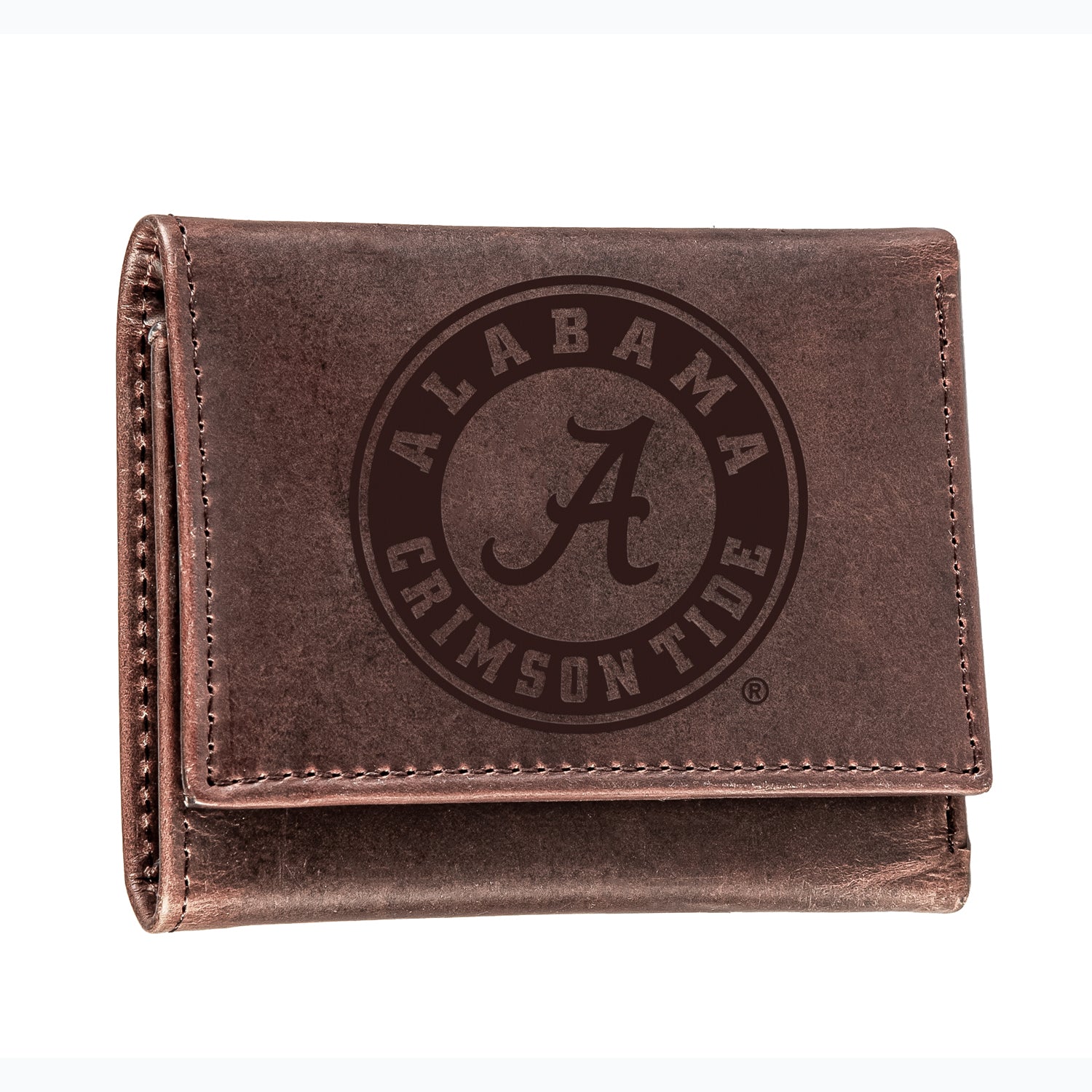 Alabama Trifold Leather Wallet, Brown, 100% Genuine Leather