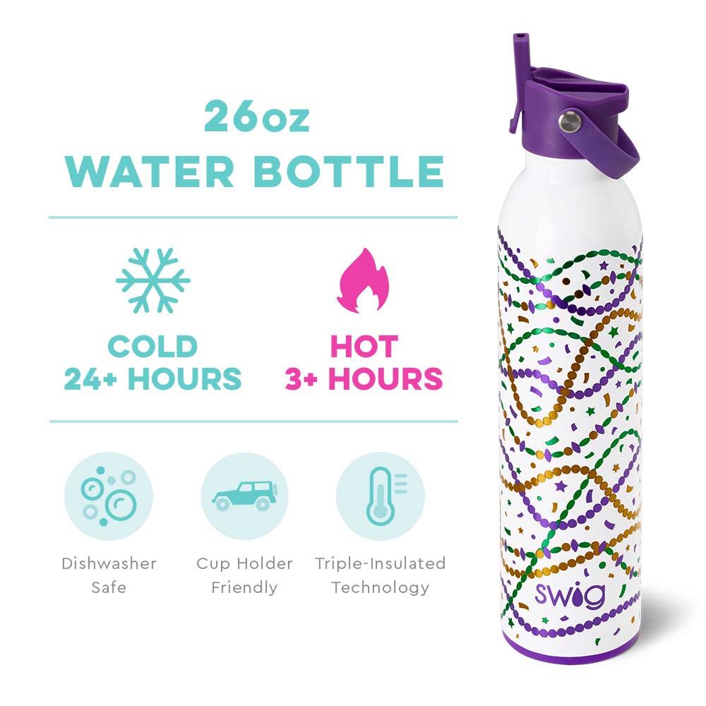 Mardi Gras Swig Flip + Sip Bottle 26oz