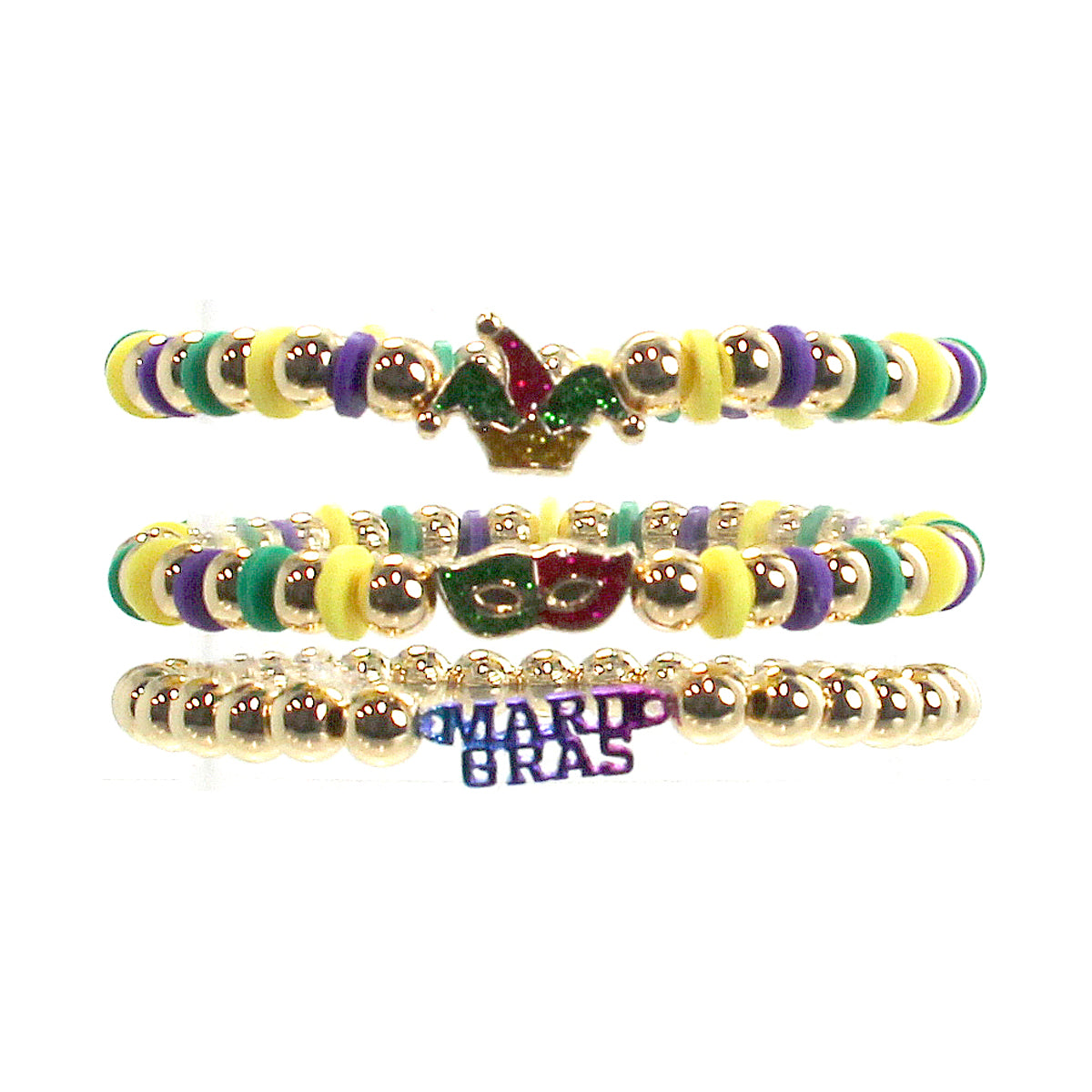 Mardi Gras Gold Beaded Bracelet Set of 3