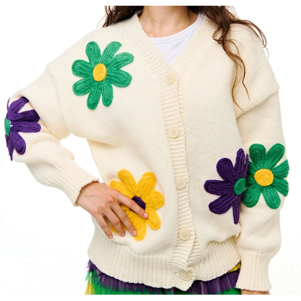 Mardi Gras Flower Cardigan