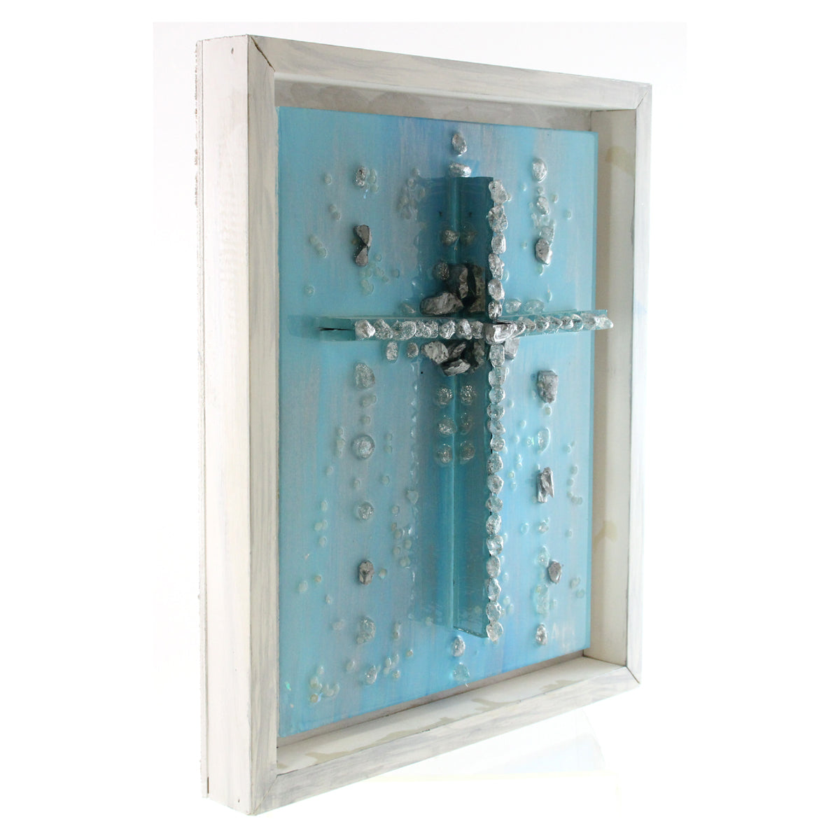 Glass Cross on Blue Background