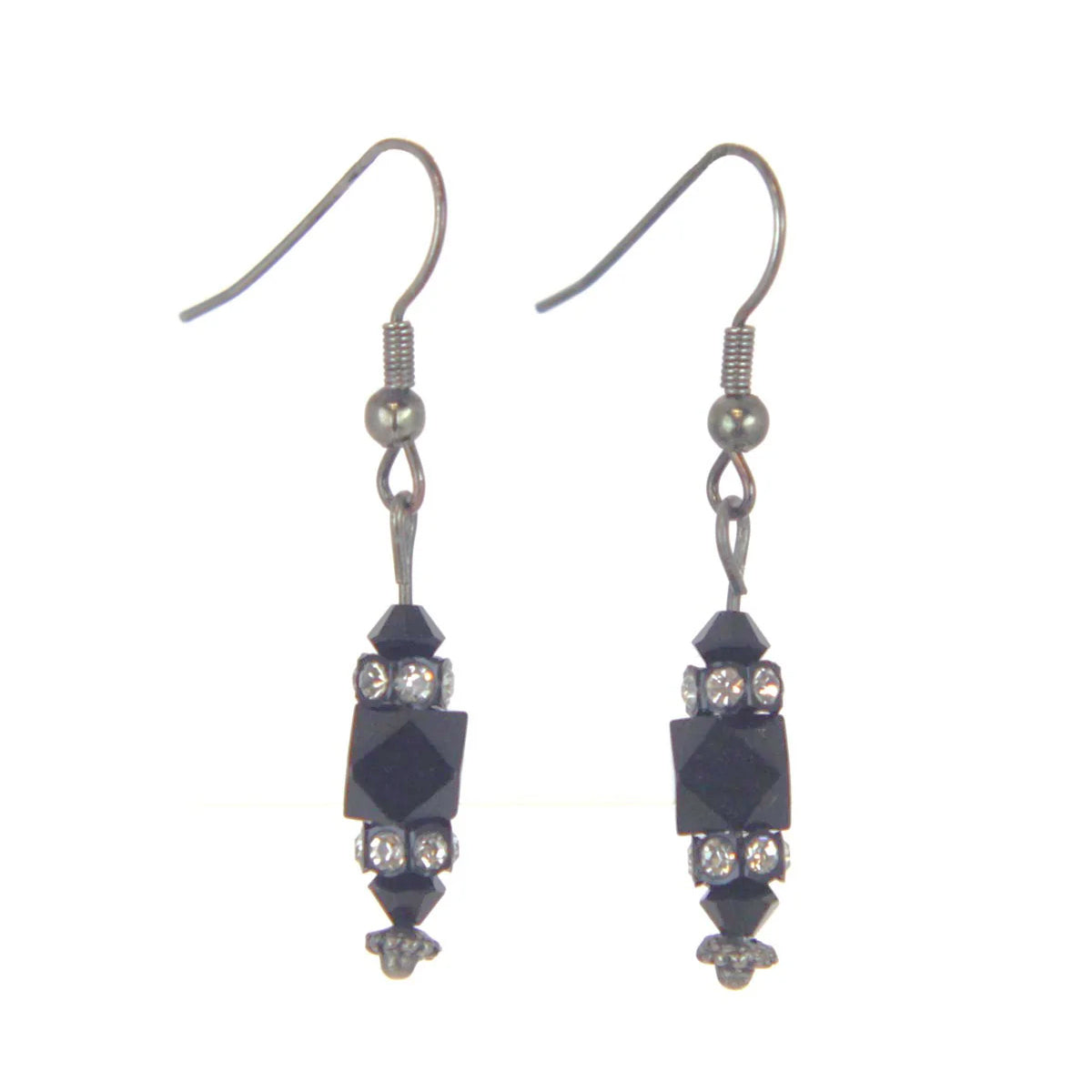 Drop Bead Jet Earrings Silver