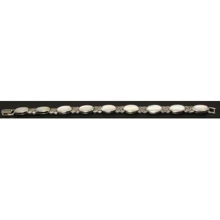 Sterling Silver Bracelet Marcasite Mother of Pearl