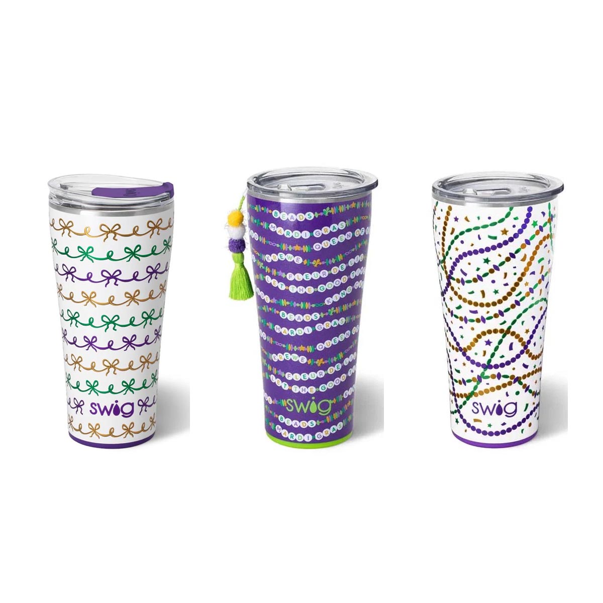 Mardi Gras Swig Tumbler 32oz 3 designs