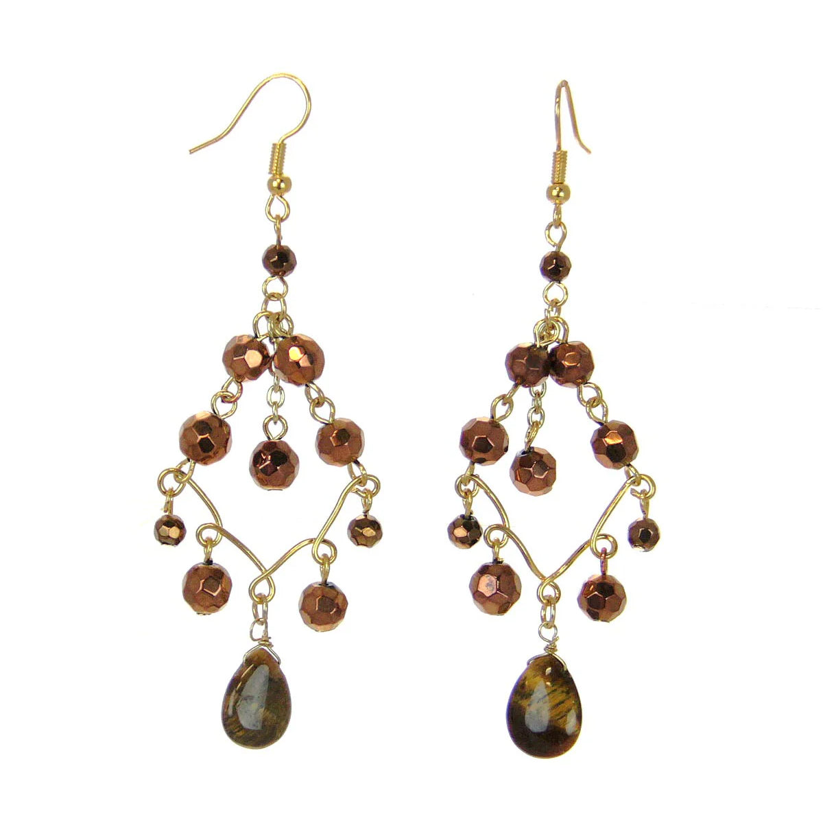 Beaded Chandelier Earrings, Tiger's Eye & Beads