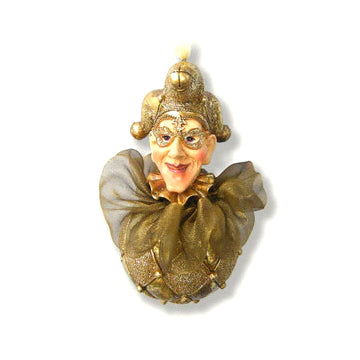 Jester Head on a Harlequin Ball Ornament Gold