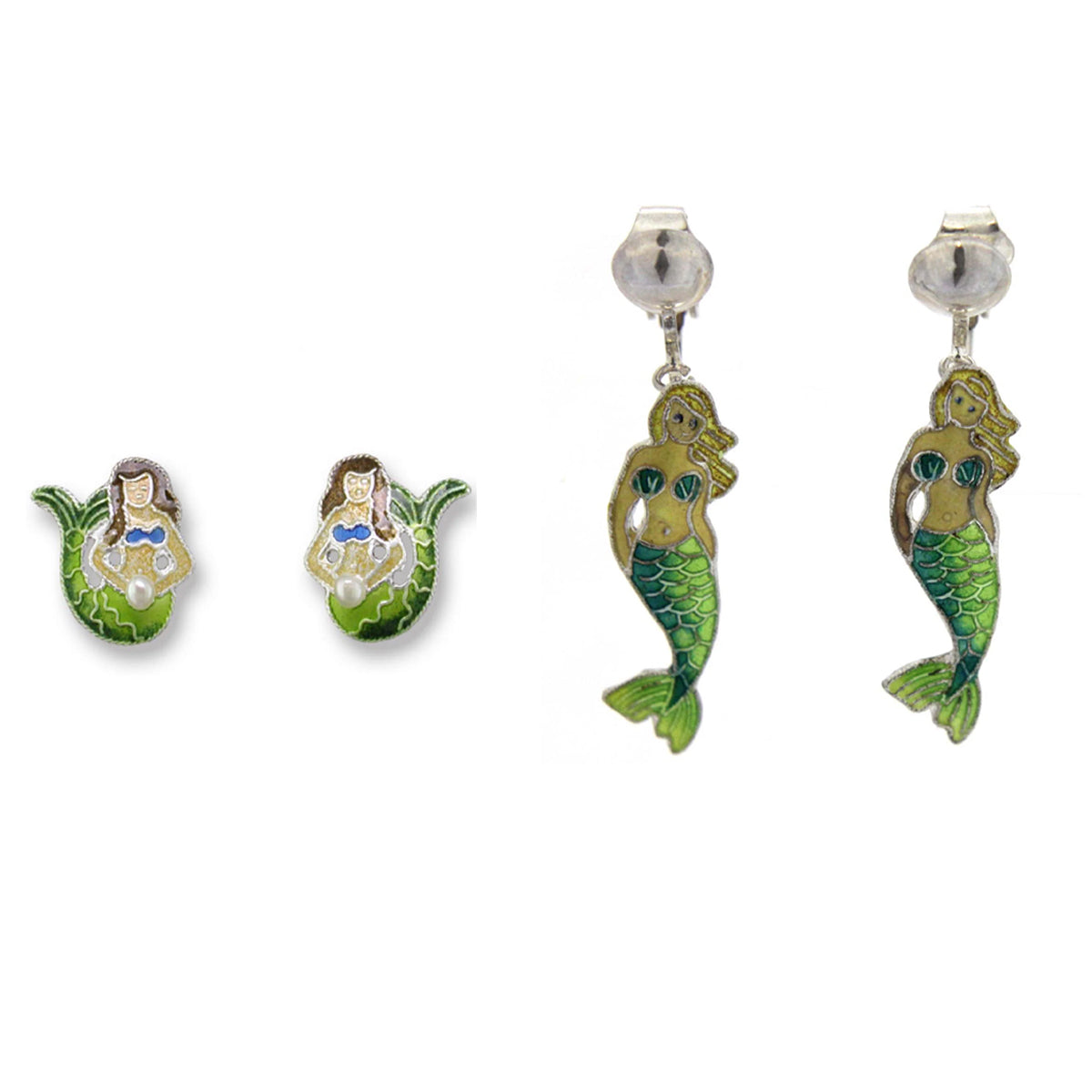 Mermaid Sterling & Enamel Earrings