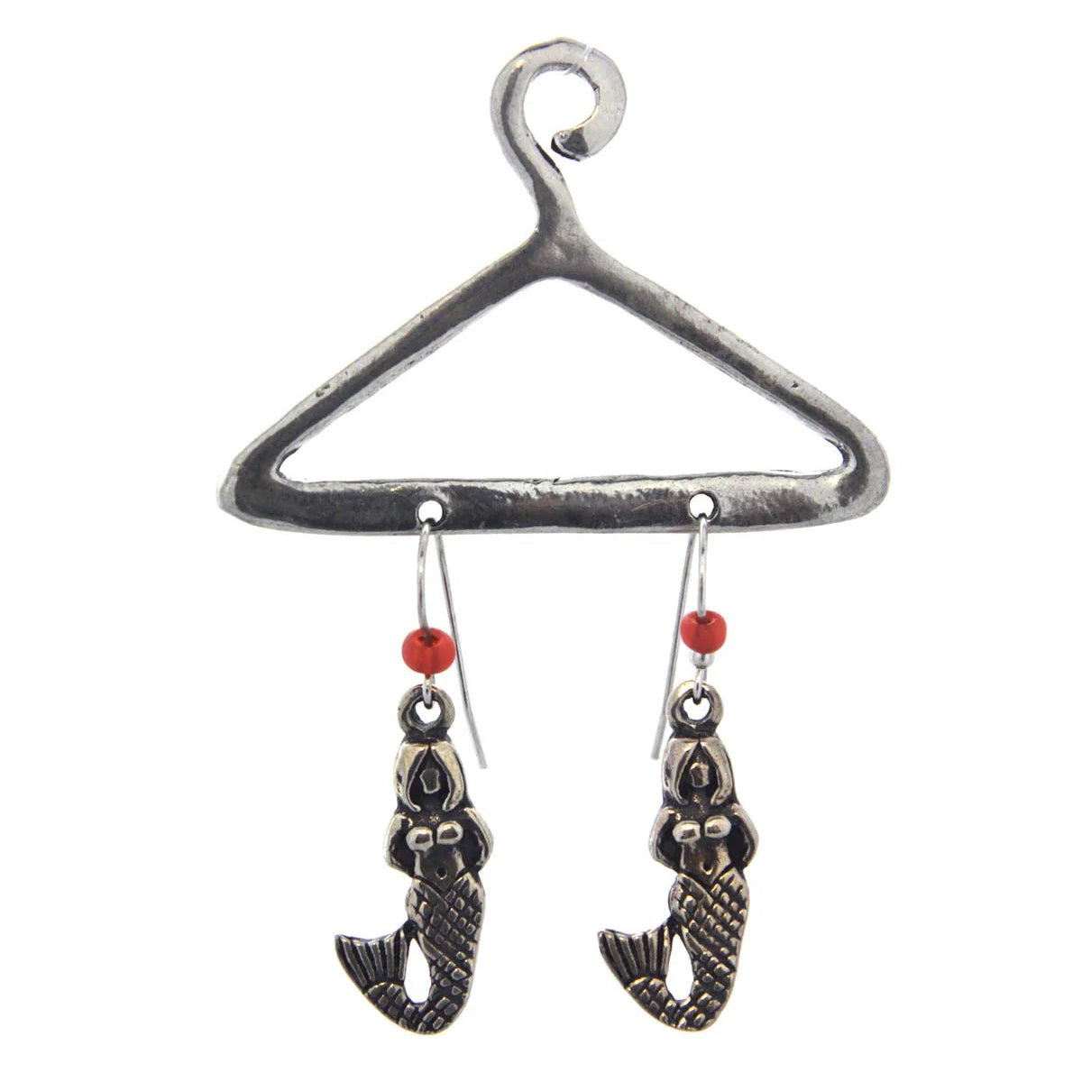 Mermaid Pewter Earrings on a hanger