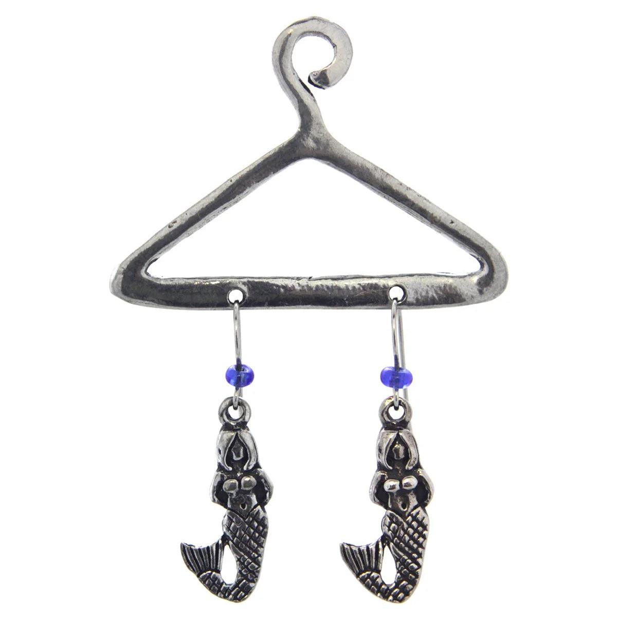 Mermaid Pewter Earrings on a hanger