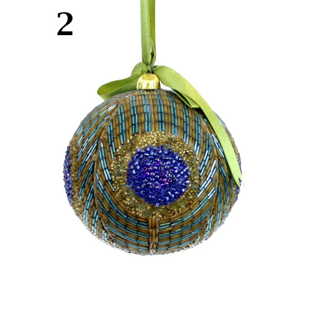 Peacock Bulb Ornament Beaded