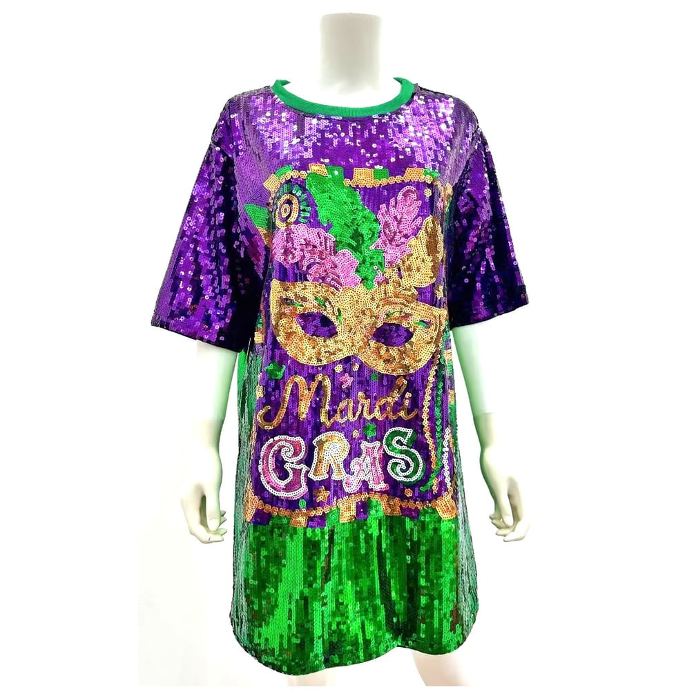 Gold Mardi Gras T Shirt Mask Dress One Size