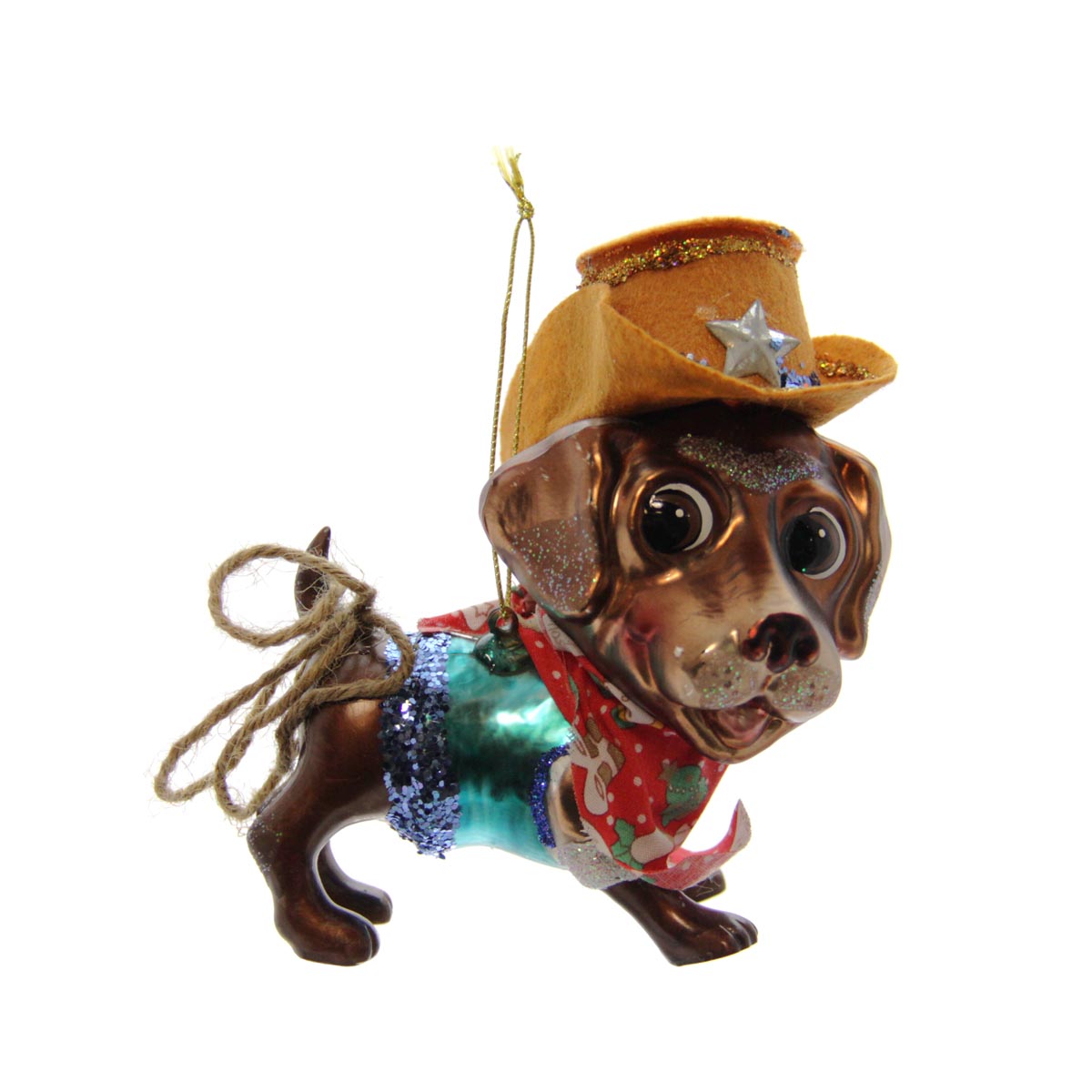 Chocolate Labrador with Cowboy Hat Ornament