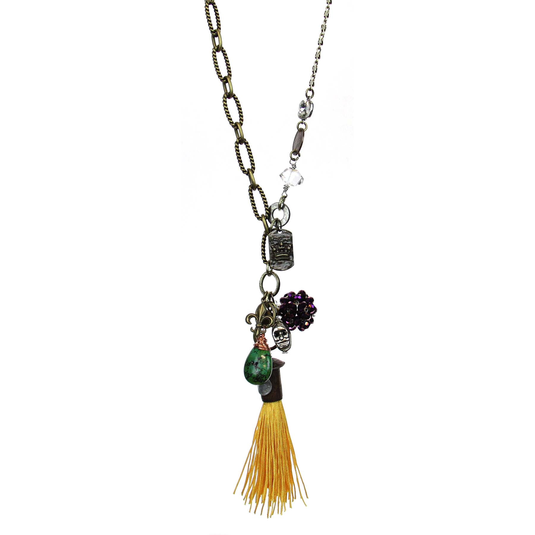 Amy Labbe Mardi Gras Necklace- Coins & Gold Tassel