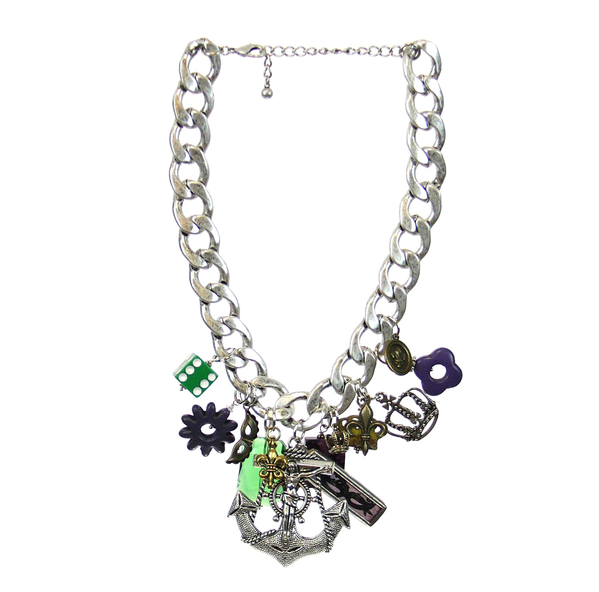 Amy Labbe Mardi Gras Choker Necklace-Anchor Crucifix Pendant