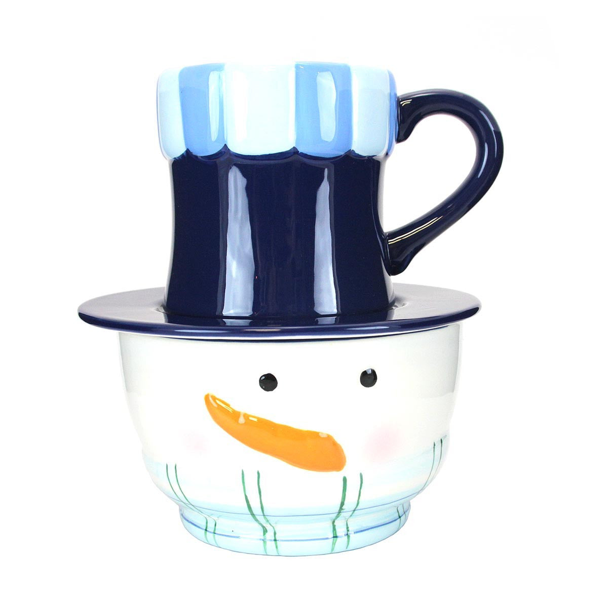 Snowman Soup Bowl Mug and Saucer - Blue