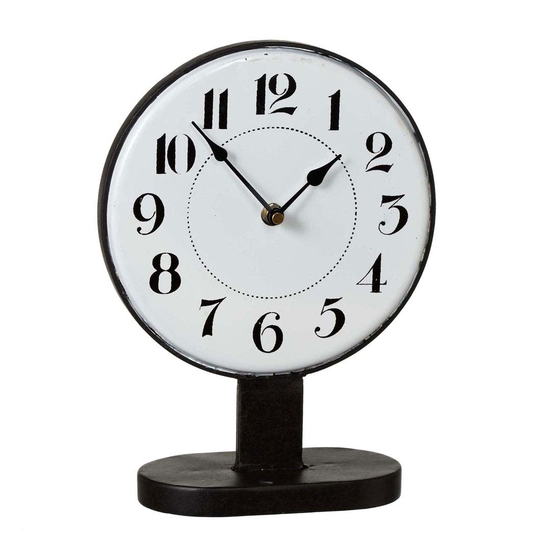 Black & White Enamel Round Desk Clock